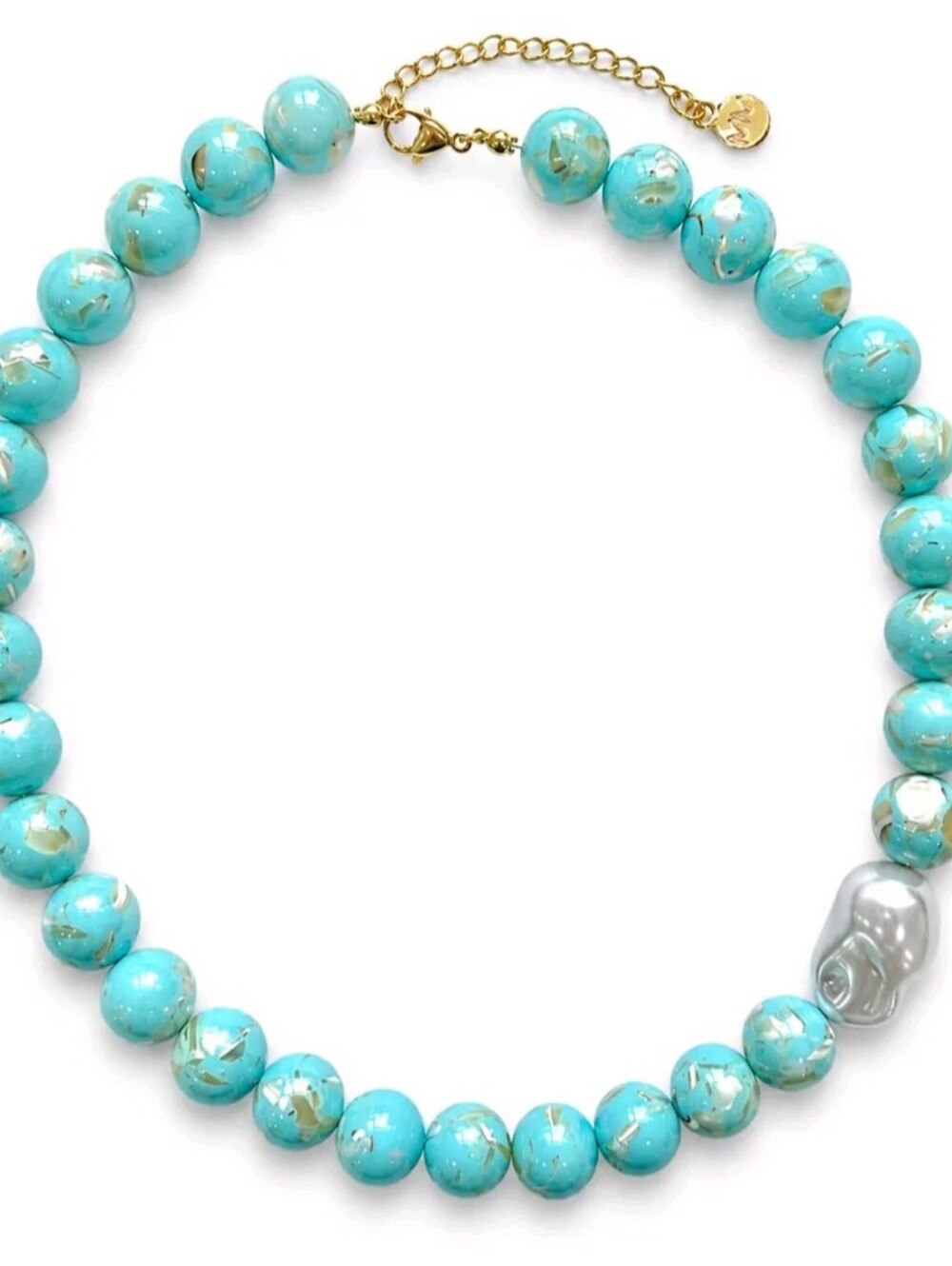 Mayamar Turquoise Bead Necklace with Baroque Pearl & Gift Bag - Picture 3 of 5